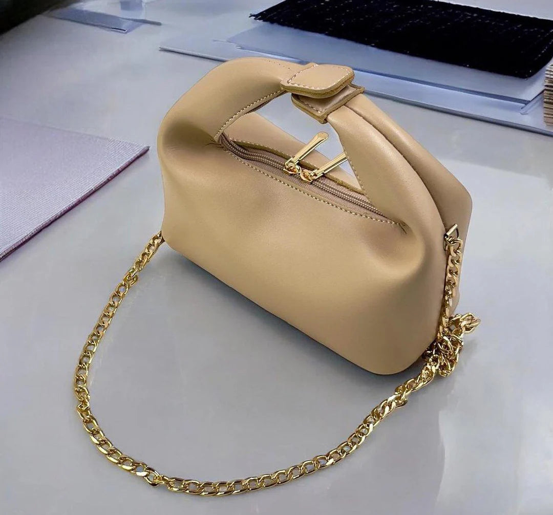 Mira Beige Shoulder Bag with Gold Chain