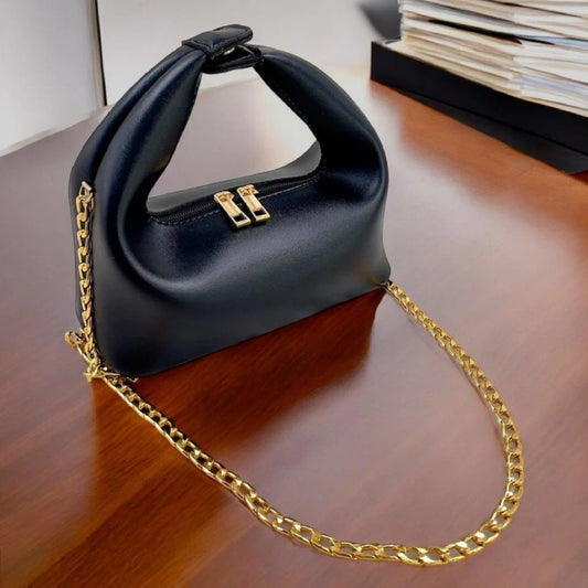 Mira Black Shoulder Bag with Gold Chain
